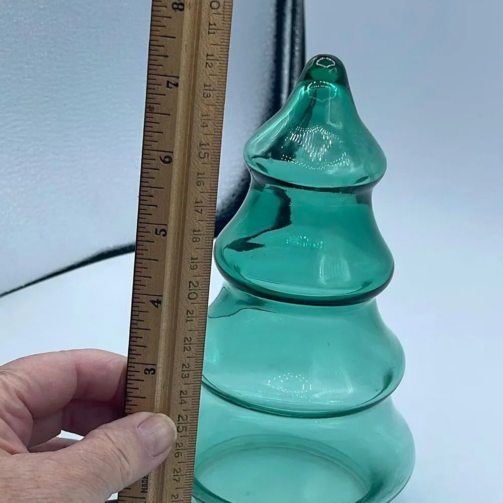 Vintage aqua green glass Fillable Christmas tree container.